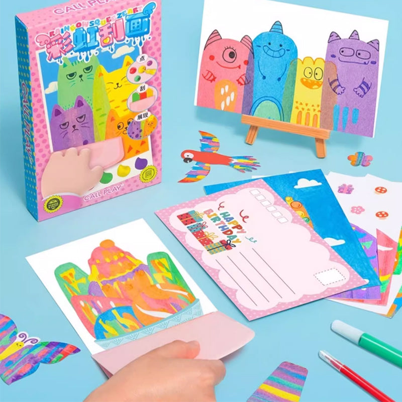 Creative Rainbow Scratch Art Postcard Set for Kids