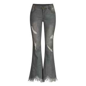 Denim High-waist Ripped Trousers