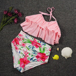 Double ruffled ruffled shoulder swimsuit