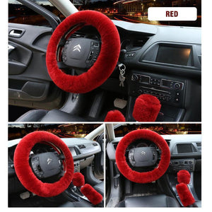 Solid Colour Warm Fluffy Wool Car Set