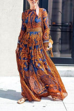 Best Chiffon Print Long-Sleeved Vintage Maxi Dress