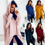 Solid Color Long-Sleeved Irregular Hooded Sweater