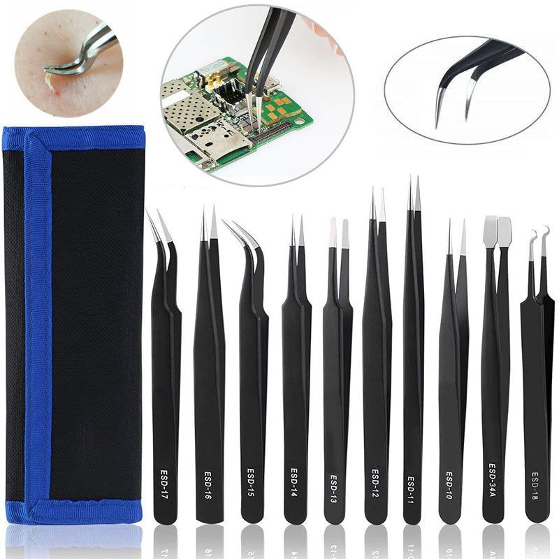 Precision Stainless Steel Tweezers (10 PCs)