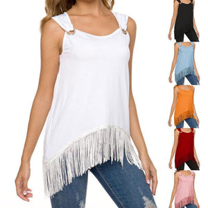 Women's Sleeveless Solid Color Tassels Top