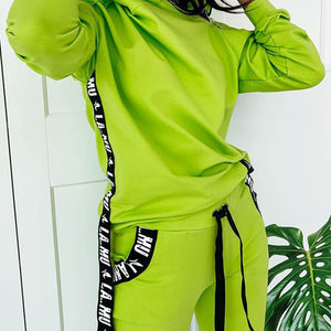 Zipper Design Letter Print Hooded Top & Pockets Pants