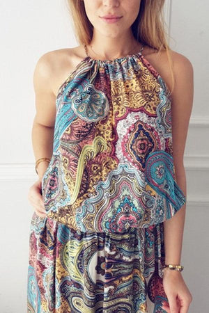 New Halter Printed Sleeveless Maxi Dress