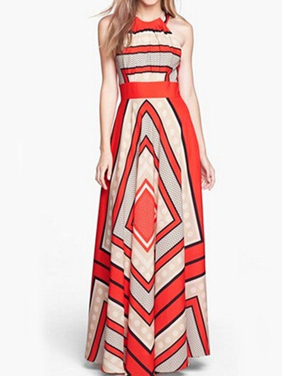 New Crew Neck  Printed Maxi Dress.AQ