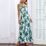 New V Collar Printing Sleeveless Beach Vacation Dress.AQ