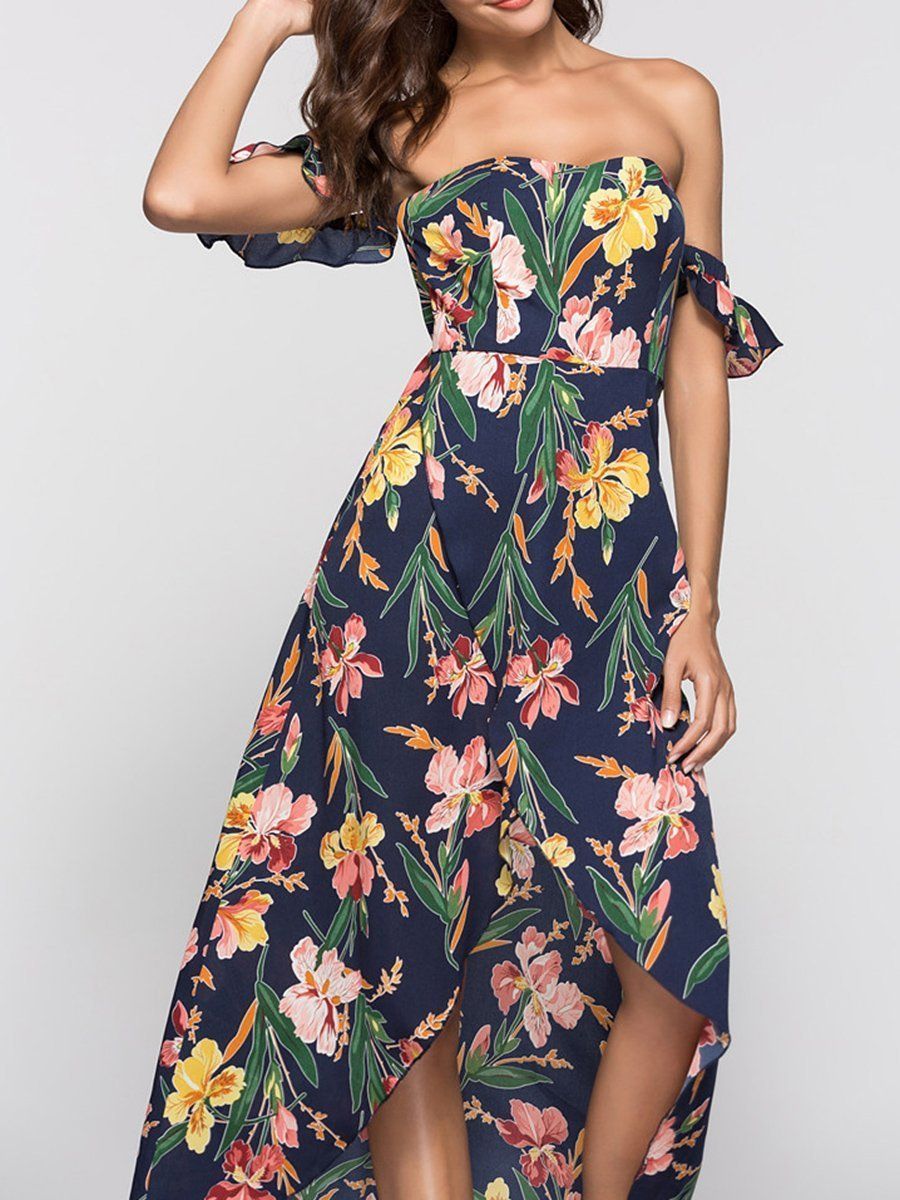 New Strapless  Asymmetric Hem  Printed Maxi Dress.MC