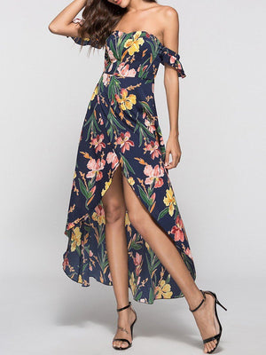 New Strapless  Asymmetric Hem  Printed Maxi Dress.MC