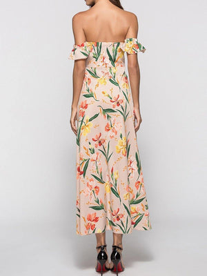 New Strapless  Asymmetric Hem  Printed Maxi Dress.MC