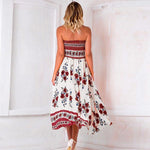 New Off Shoulder Elastic Strapless Irregular Printing Vacation Dress.AQ