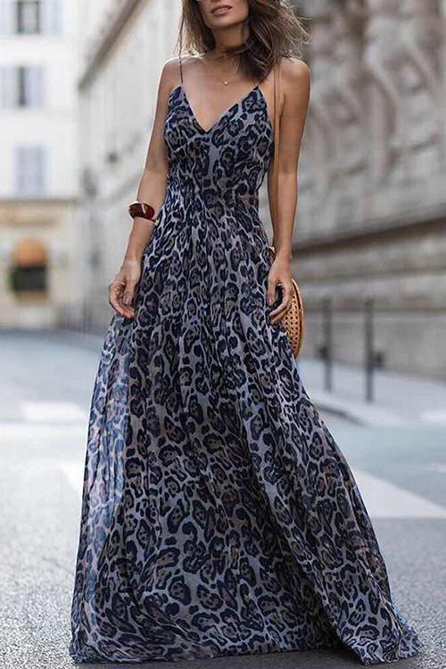 New Sexy Leopard Print Sleeveless Maxi Dress.AQ