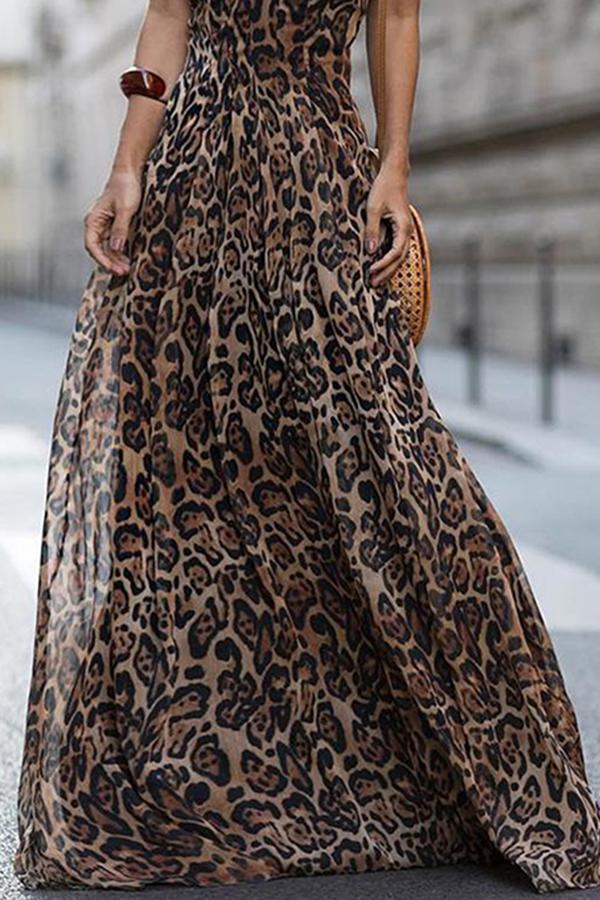 New Sexy Leopard Print Sleeveless Maxi Dress.AQ