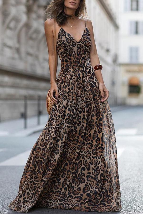 New Sexy Leopard Print Sleeveless Maxi Dress.AQ