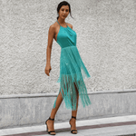 New Sexy Green Tassel Halter Sleeveless Maxi Dress.WH