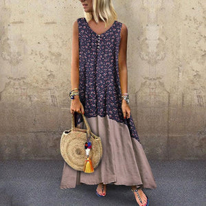 New Sexy Round-Neck Bohemian Sleeveless Print Dress