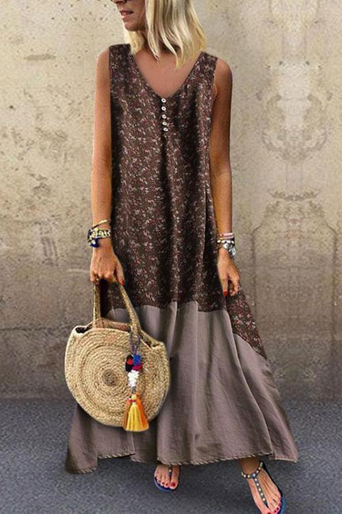 New Sexy Round-Neck Bohemian Sleeveless Print Dress