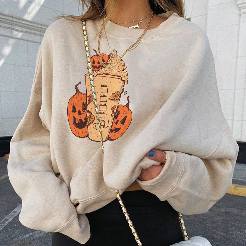 Pumpkin Print Hoodie for Women