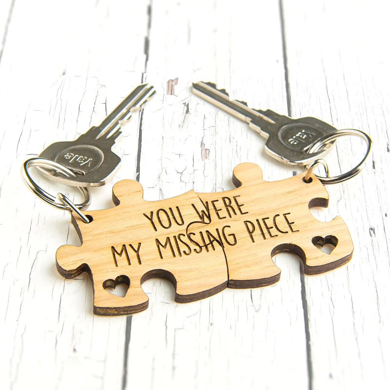 You Were My Missing Piece - Engraved Wooden Jigsaw Puzzle Keyring Set