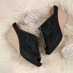 Fashion Denim Wedge Heel Sandals