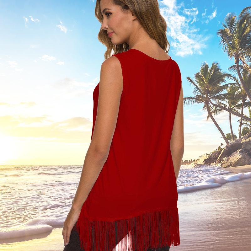 Women's Sleeveless Solid Color Tassels Top