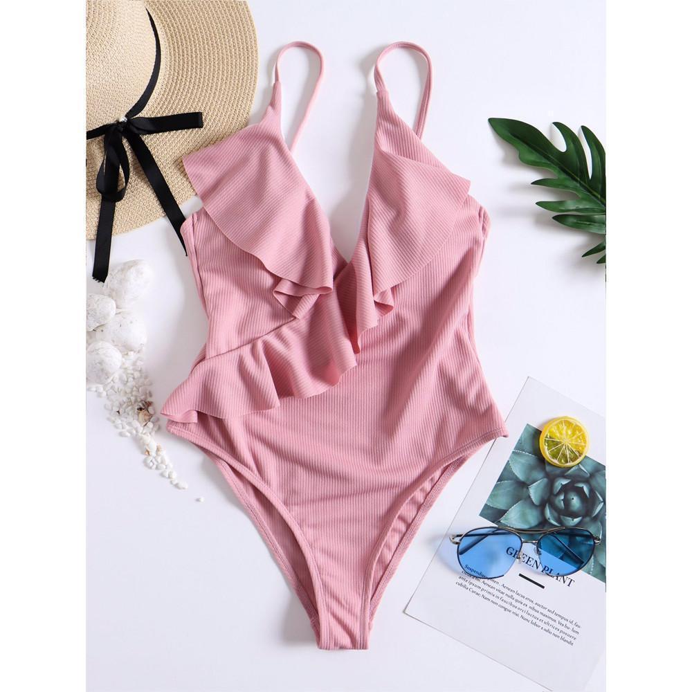 Falbala Solid One-Piece Swimsuit