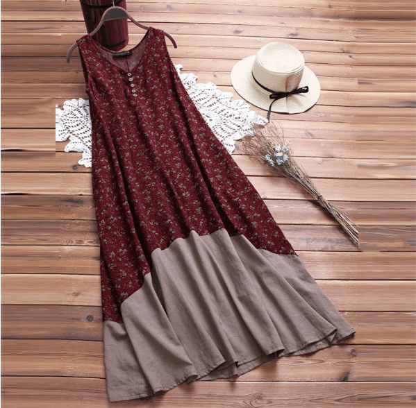 New Sexy Round-Neck Bohemian Sleeveless Print Dress