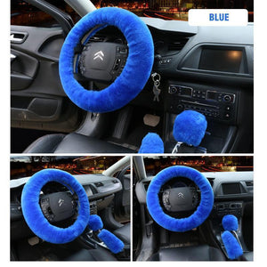 Solid Colour Warm Fluffy Wool Car Set