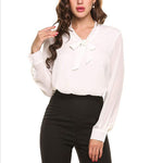 Chiffon Long Sleeve Bow Shirts