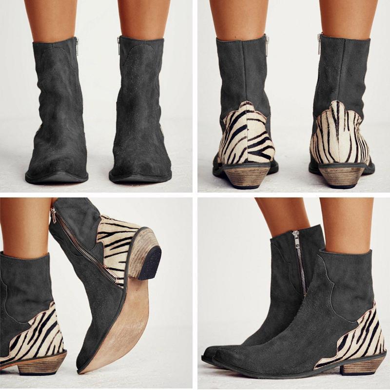 Casual Pointed Toe Zebra-Striped Boots