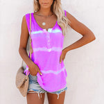 Casual Tie-dye Button Tank Top