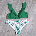 Print swimsuit with frills