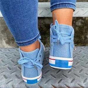 Denim High-Top Back Lace-up Canvas Shoes