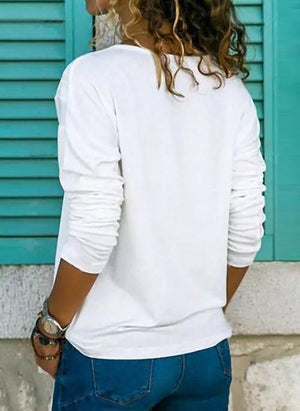 Solid Casual V-Neckline Long Sleeve Blouses TOPS.FL