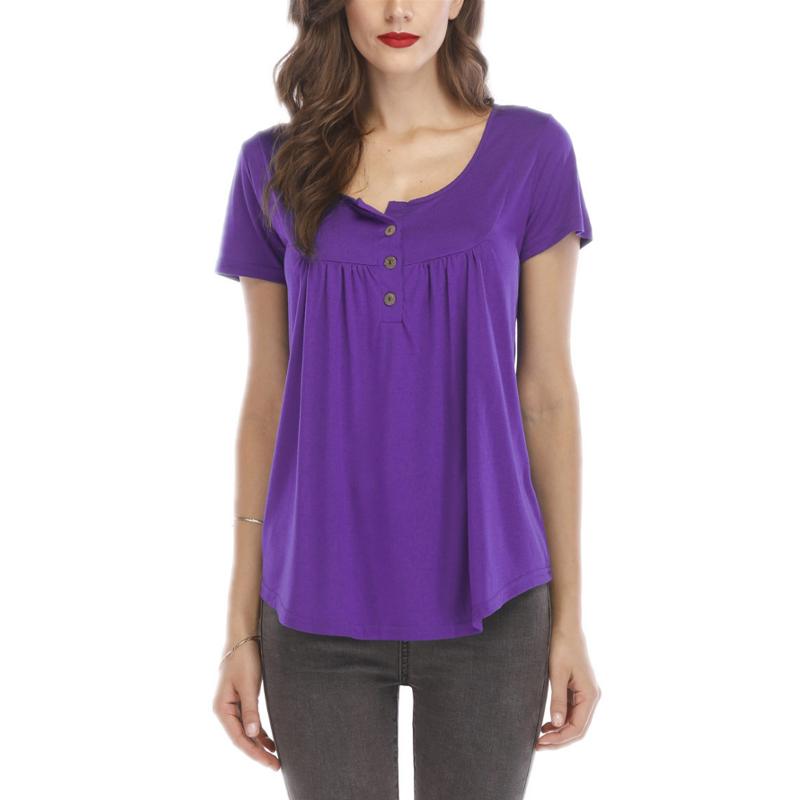 Casual Short Sleeve Button Top for Women