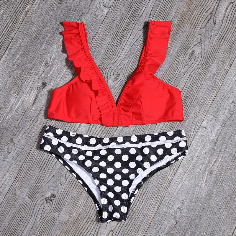 Print swimsuit with frills