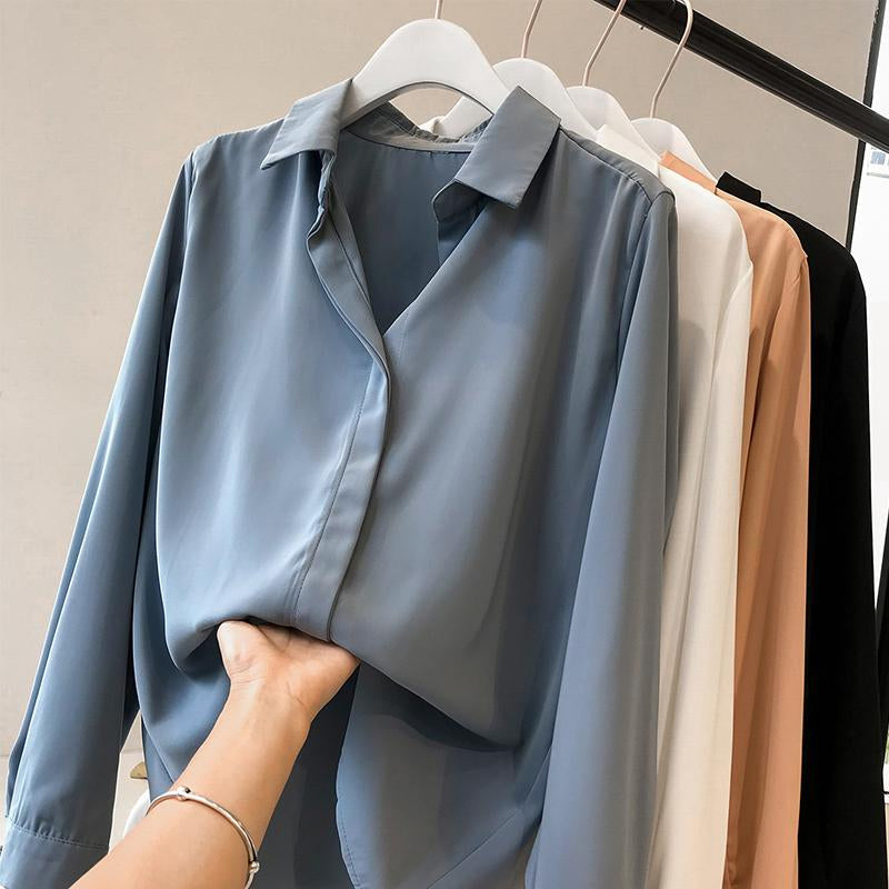 Women Solid Color Chiffon Shirts