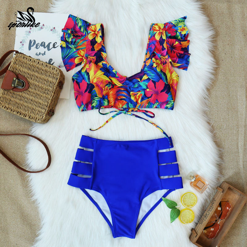 Ruffled bikini split swimsuit