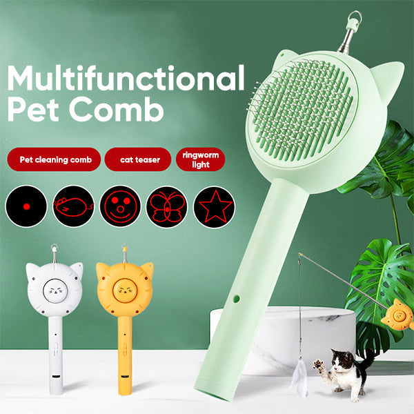 Retractable cat teaser pet comb