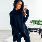 Solid Color Long-Sleeved Irregular Hooded Sweater