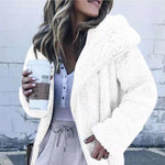 Women Hooded Sherpa Coat Shawl Collar Solid Teddy Bear Coats