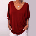 3/4 Sleeve Back Buttons V Neck Tops