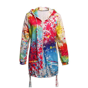 Womens Tie dyeing Print Feminino Casual Pockets Overcoat