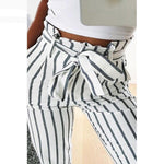 Women Striped Long Tie High Waist Ladies Pants