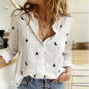 Women Floral Print Sexy Turn-down Collar Button Blouse