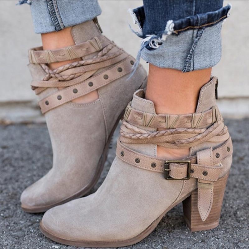 Buckle Strap Heels Ankle Boots